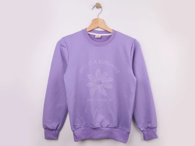Toptan WENGE KİDS Çiçek Baskılı Kız Sweat  Lilac - Beniz Bebe