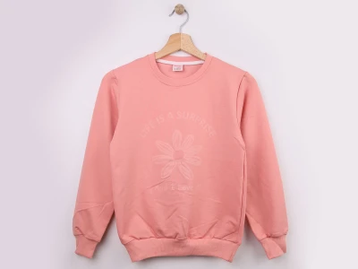 Toptan WENGE KİDS Çiçek Baskılı Kız Sweat  Pink - Beniz Bebe