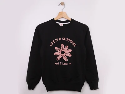 Toptan WENGE KİDS Çiçek Baskılı Kız Sweat  Black - Beniz Bebe