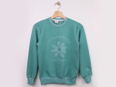 Toptan WENGE KİDS Çiçek Baskılı Kız Sweat  Eggshell blue - Beniz Bebe