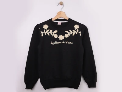 Toptan WENGE KİDS Çiçek Baskılı Kız Sweat  SİYAH - Beniz Bebe
