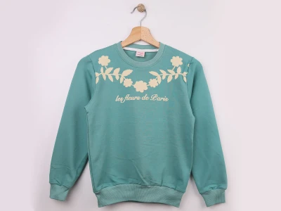 Toptan WENGE KİDS Çiçek Baskılı Kız Sweat  SUYEŞİLİ - Beniz Bebe