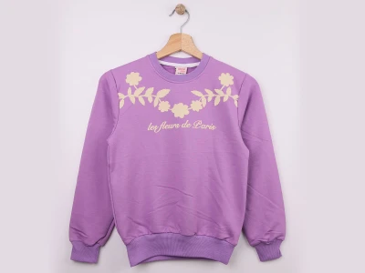 Toptan WENGE KİDS Çiçek Baskılı Kız Sweat  LİLA - Beniz Bebe