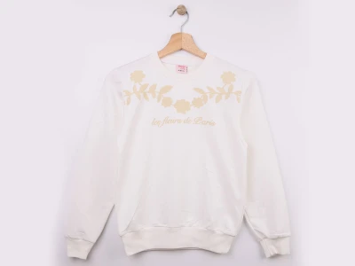 Toptan WENGE KİDS Çiçek Baskılı Kız Sweat  BEYAZ - Beniz Bebe