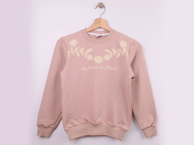 Toptan WENGE KİDS Çiçek Baskılı Kız Sweat  BEJ - Beniz Bebe