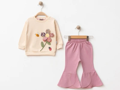 Toptan BEBİNNİ Çiçek Baskılı Kız Takım - Toptan Çocuk Giyim Beniz Kids