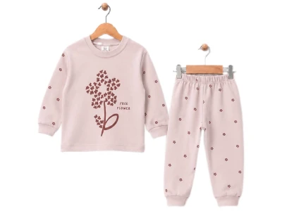 Toptan SÜPERMİNİ  Çiçek Desenli Kız Takım  - Toptan Çocuk Giyim Beniz Kids