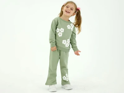 Toptan BICIR KİDS Çiçek Baskılı Kız Takım   - Toptan Çocuk Giyim Beniz Kids