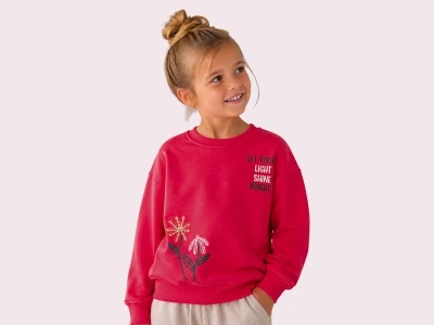 Toptan ROYA KİDS Çiçek Baskılı Taş Detaylı 3 İp Şardonlu Kız Sweat  - Toptan Çocuk Giyim Beniz Kids