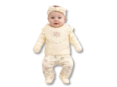 Çiçek Baskılı Yenidoğan Bebe 5li Set