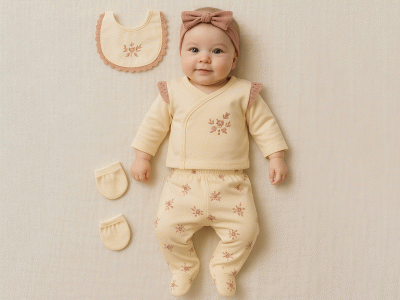  Çiçek Baskılı Yenidoğan Kız Bebe 5li Set