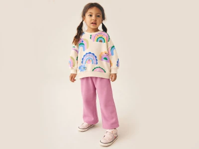 Toptan LUCCO Çiçek Desenli 3 İp Şardonsuz Kız Takım - Toptan Çocuk Giyim Beniz Kids