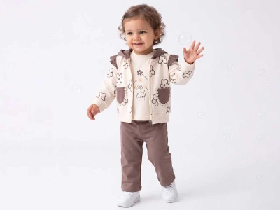 Çiçek Desenli Kız Bebe 3'lü Takım