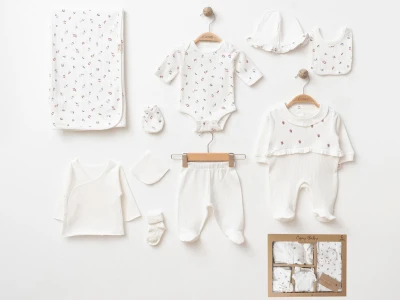 Toptan COŞAY BABY Çiçek Desenli Kız Bebe Hastane Çıkışı 10'lu Set - Toptan Çocuk Giyim Beniz Kids