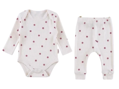 Toptan SÜPERMİNİ  Çiçek Desenli Kız Bebe Takım - Toptan Çocuk Giyim Beniz Kids