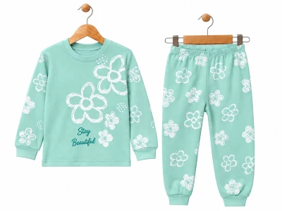 Toptan SÜPERMİNİ  Çiçek Desenli Kız Bebe Takım  - Toptan Çocuk Giyim Beniz Kids