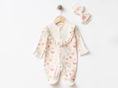 Çiçek Desenli Kız Bebe Tulum 