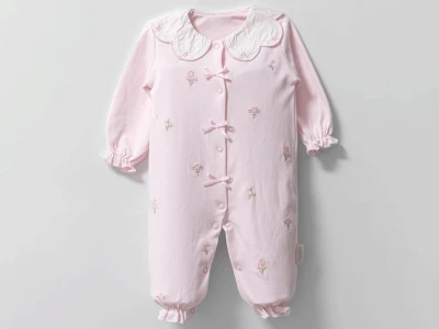 Toptan BAM-BİNO Çiçek Desenli Kız Bebe Tulum  PEMBE - Beniz Bebe