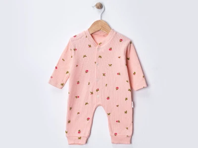 Toptan SÜPERMİNİ  Çiçek Desenli Kız Bebe Tulum  - Toptan Çocuk Giyim Beniz Kids