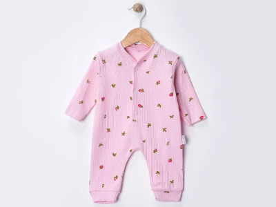 Toptan SÜPERMİNİ  Çiçek Desenli Kız Bebe Tulum  LİLA - Beniz Bebe