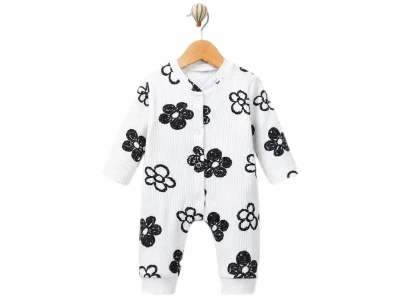 Toptan SÜPERMİNİ  Çiçek Desenli Kız Bebe Tulum  PEMBE - Beniz Bebe