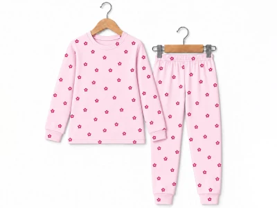 Toptan SÜPERMİNİ  Çiçek Desenli Kız Pijama Takım - Toptan Çocuk Giyim Beniz Kids