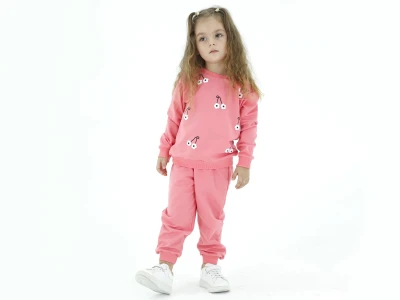 Toptan BICIR KİDS Çiçek Desenli Kız Takım  PEMBE - Beniz Bebe