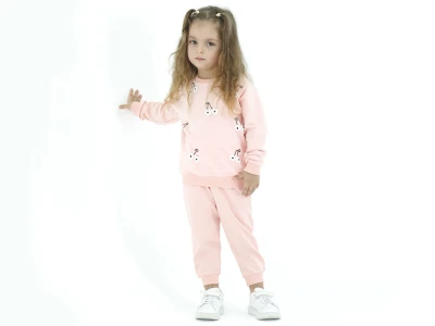 Toptan BICIR KİDS Çiçek Desenli Kız Takım  PUDRA - Beniz Bebe