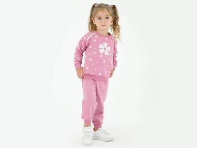 Toptan BICIR KİDS Çiçek Desenli Kız Takım GÜLKURUSU - Beniz Bebe