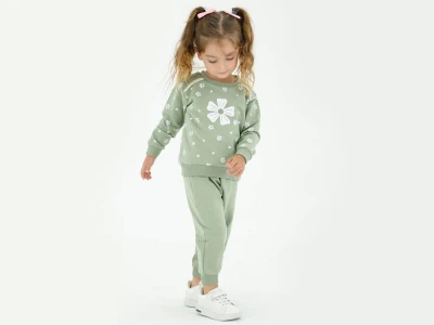 Toptan BICIR KİDS Çiçek Desenli Kız Takım SUYEŞİLİ - Beniz Bebe