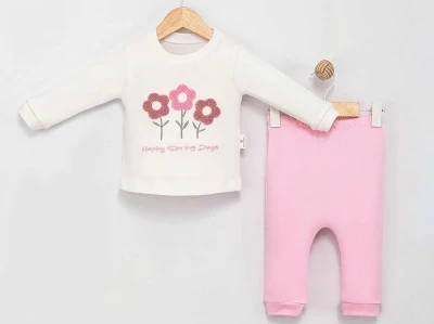 Toptan MİNİMAİ Çiçek Detay Bebek Takım - Toptan Çocuk Giyim Beniz Kids