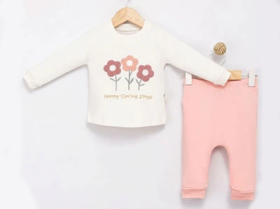 Toptan MİNİMAİ Çiçek Detay Bebek Takım PUDRA - Beniz Bebe