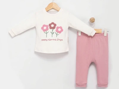 Toptan MİNİMAİ Çiçek Detay Bebek Takım GÜLKURUSU - Beniz Bebe