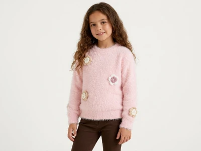 Toptan TOLGA KİDS Çiçek Detay Kız Çocuk Sweat - Toptan Çocuk Giyim Beniz Kids