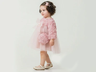 Toptan COCOSİSS Çiçek Detaylı Çantalı Elbise - Toptan Çocuk Giyim Beniz Kids