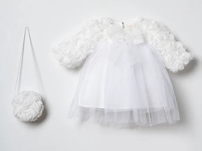 Toptan COCOSİSS Çiçek Detaylı Çantalı Elbise Белый - Beniz Bebe