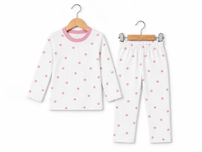 Toptan SÜPERMİNİ Çiçek Detaylı Kız Bebek Pijama Takımı PEMBE - Beniz Bebe