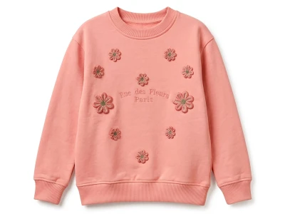 Toptan İ-CAN Çiçek Detaylı Kız Sweat PUDRA - Beniz Bebe