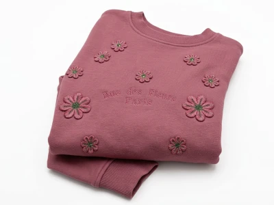 Toptan İ-CAN Çiçek Detaylı Kız Sweat GÜLKURUSU - Beniz Bebe