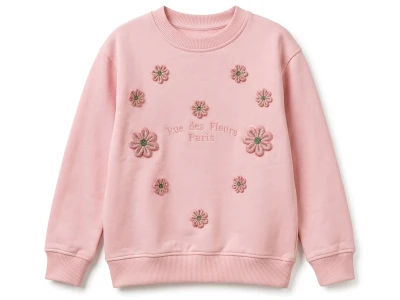 Toptan İ-CAN Çiçek Detaylı Kız Sweat PEMBE - Beniz Bebe