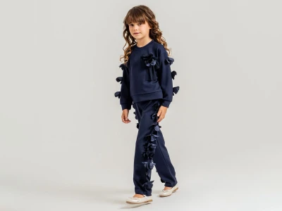 Toptan ALPİDS Çiçek Detaylı Oyhso Kız Takım - Toptan Çocuk Giyim Beniz Kids