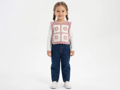 Toptan ÇİLEK BEBE Çiçek Detaylı Trikolu Üçlü Kız Takım - Toptan Çocuk Giyim Beniz Kids