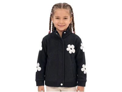 Toptan ROYA KİDS Çiçek Nakış Desenli Cepli Polar Kız Hırka  - Toptan Çocuk Giyim Beniz Kids