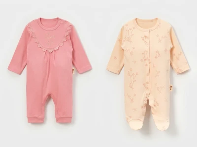 Toptan VOVİDO Çiçek Nakışlı Bebek Tulum İkili Set Model-2 - Beniz Bebe