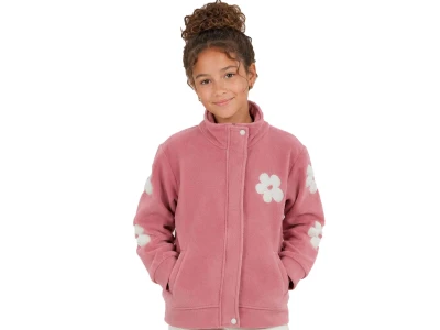 Toptan ROYA KİDS Çiçek Nakışlı Cepli Polar Kız Hırka  - Toptan Çocuk Giyim Beniz Kids