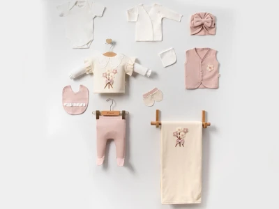 Toptan CAYZEN Çiçek Nakışlı Dantelli Kız 10lu Hastane Çıkışı Zıbın Set - Toptan Çocuk Giyim Beniz Kids