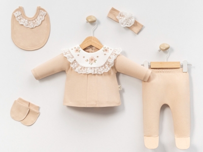 Toptan CAYZEN Çiçek Nakışlı Dantelli 5li Set - Toptan Çocuk Giyim Beniz Kids