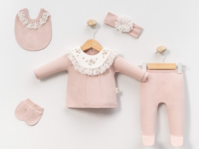Toptan CAYZEN Çiçek Nakışlı Dantelli 5li Set GÜLKURUSU - Beniz Bebe