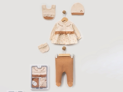 Toptan BABY ZUHU Çiçek Nakışlı Fistolu 5li Kız Hastane Çıkışı Zıbın Set - Toptan Çocuk Giyim Beniz Kids