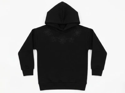 Toptan CMK Çiçek Nakışlı Kapşonlu 3 İp Şardonlu Kız Sweat  - Toptan Çocuk Giyim Beniz Kids